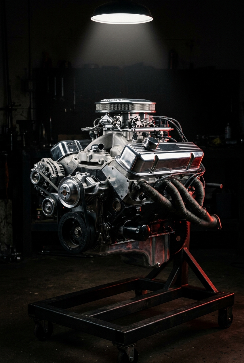 Performance V8 engine build under a spotlight
